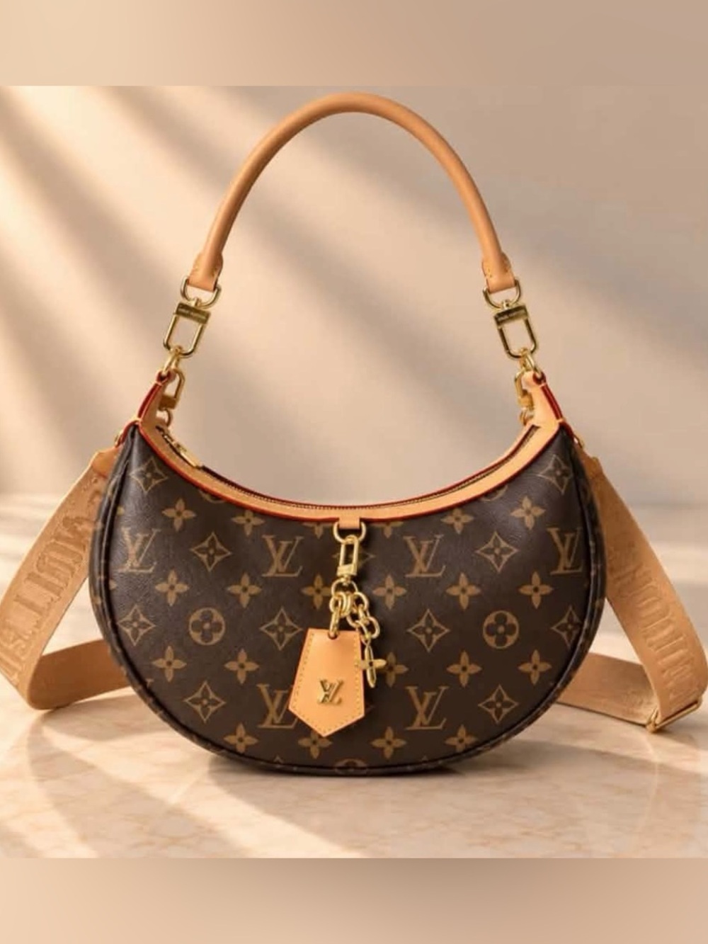 Luxury Designer Monogram Crescent Shoulder Bag-NWOT